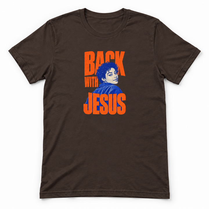 Back With Jesus Christian t-shirt in Brown, flat lay