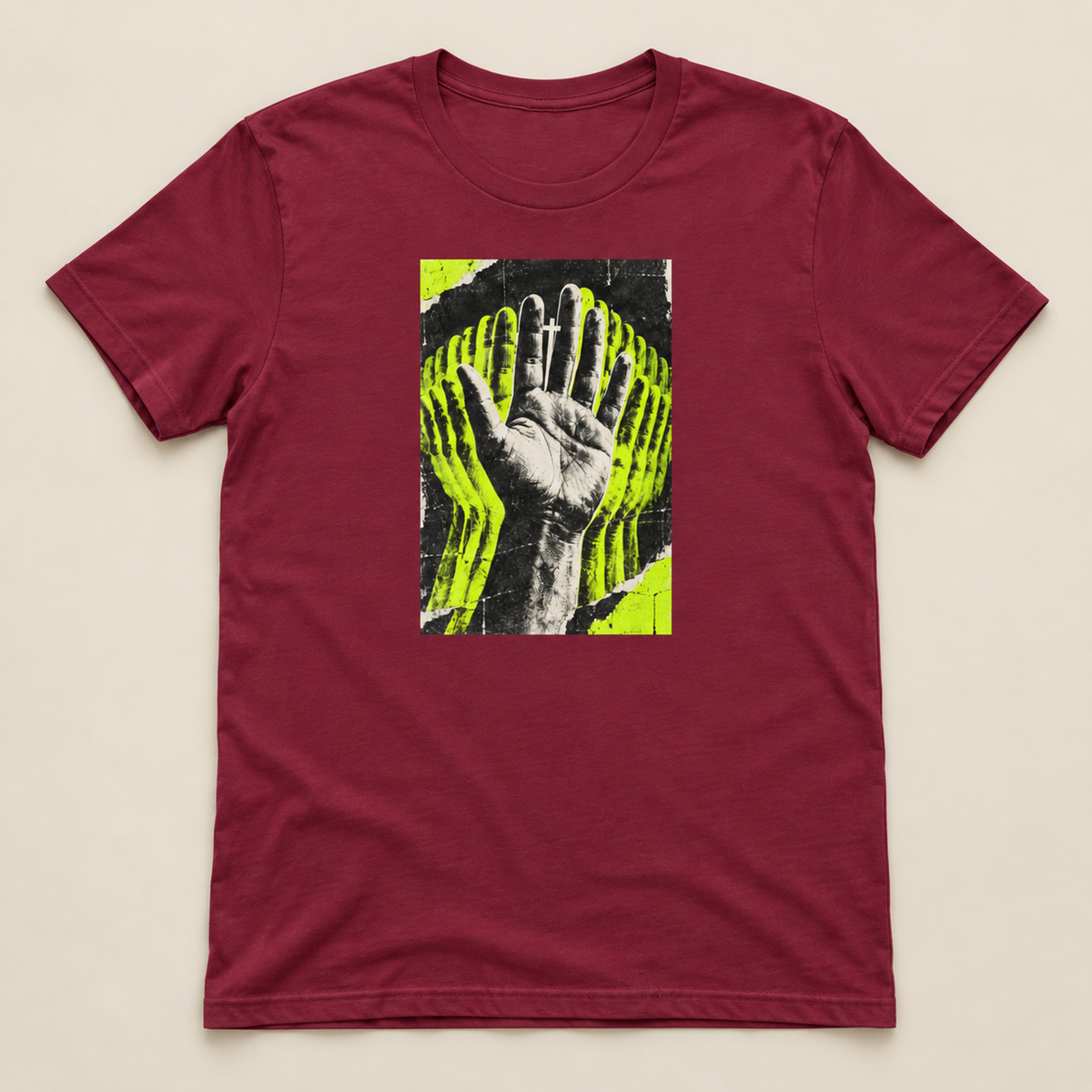 Christian Streetwear Cross t-shirt in Maroon, flat lay
