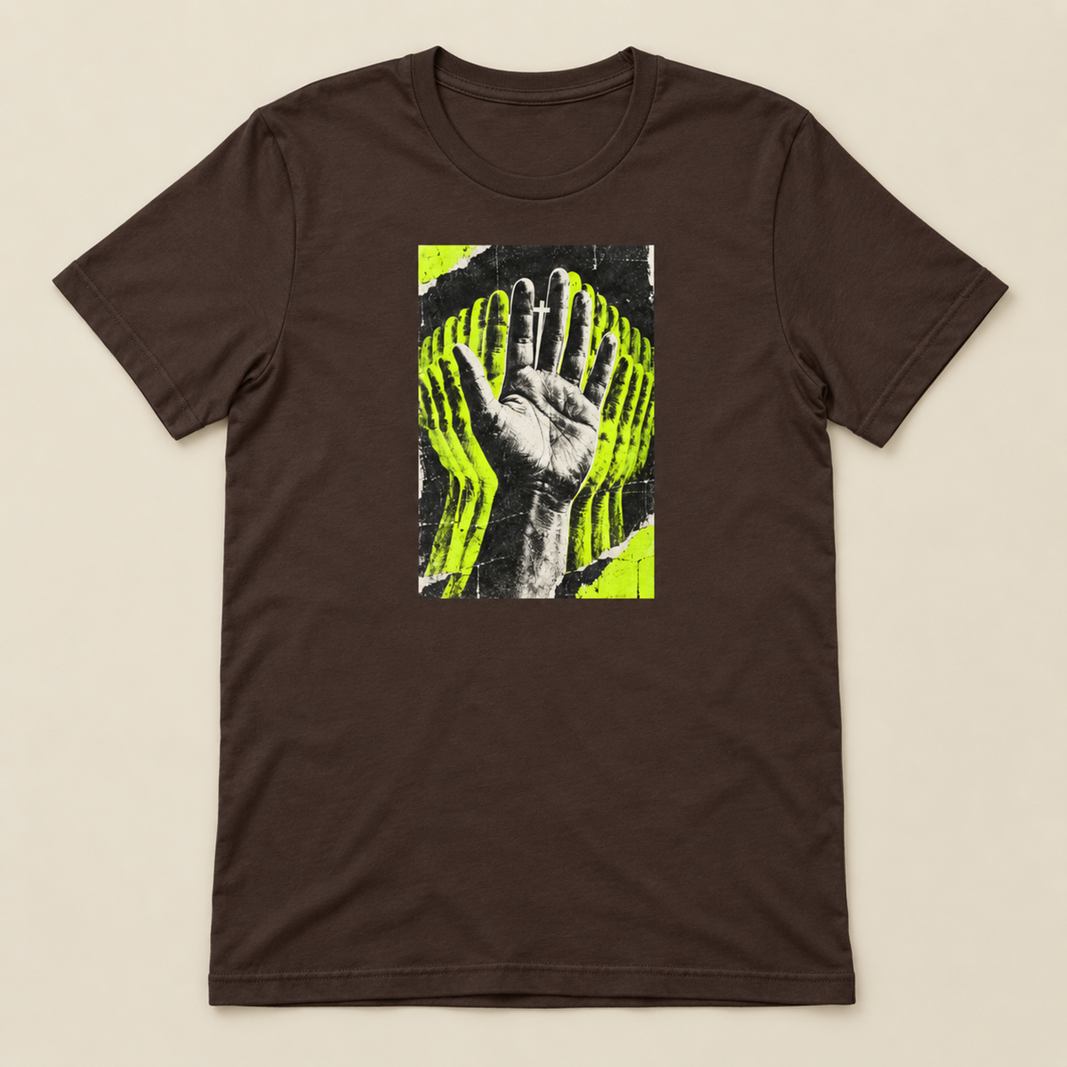 Christian Streetwear Cross t-shirt in Brown, flat lay