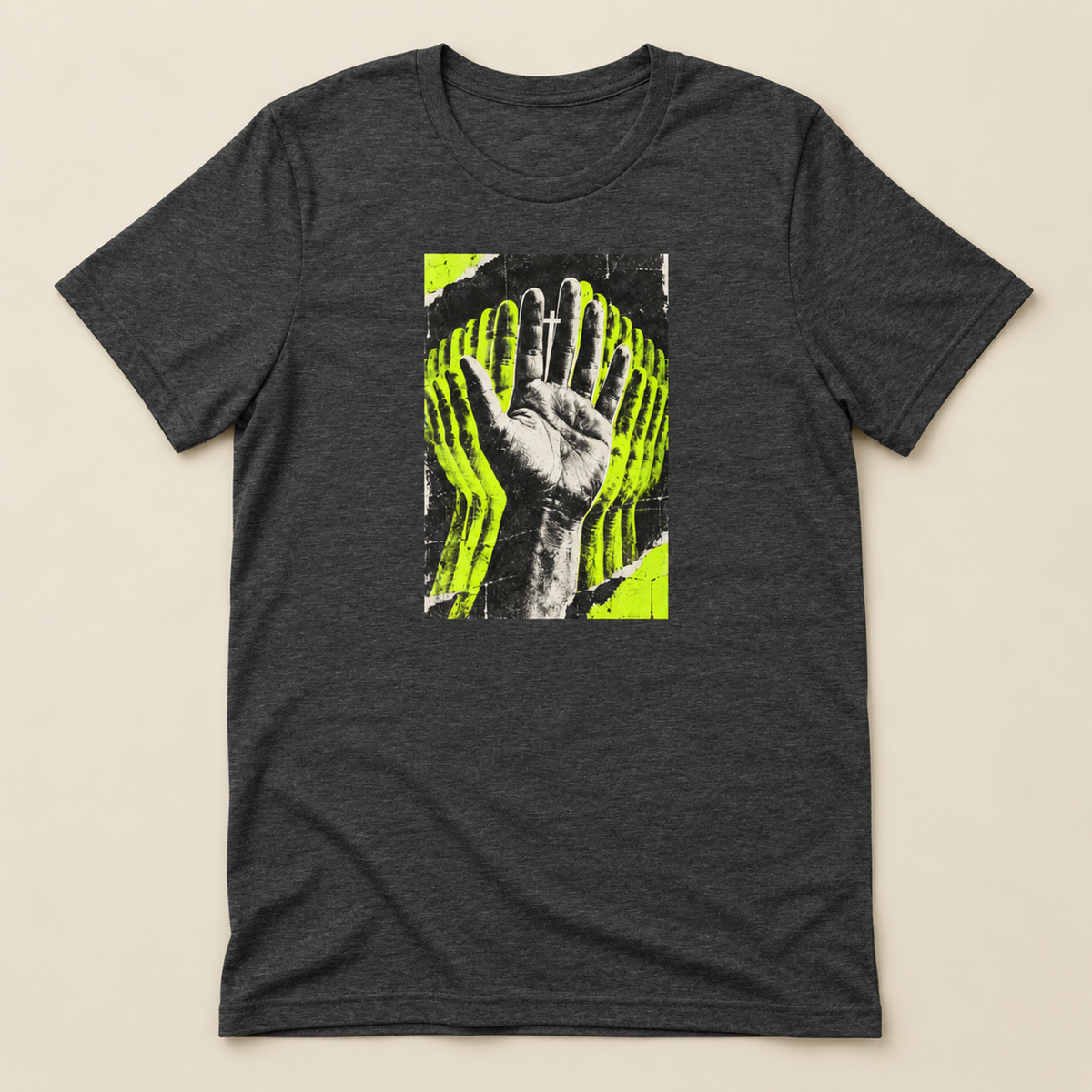Christian Streetwear Cross t-shirt in Dark Grey Heather, flat lay