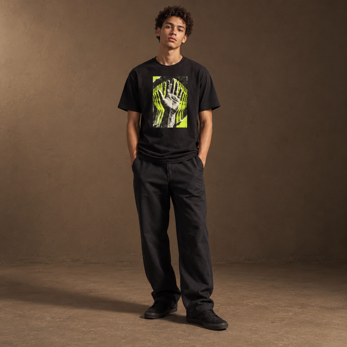 Christian Streetwear Cross t-shirt in Black, worn, full body